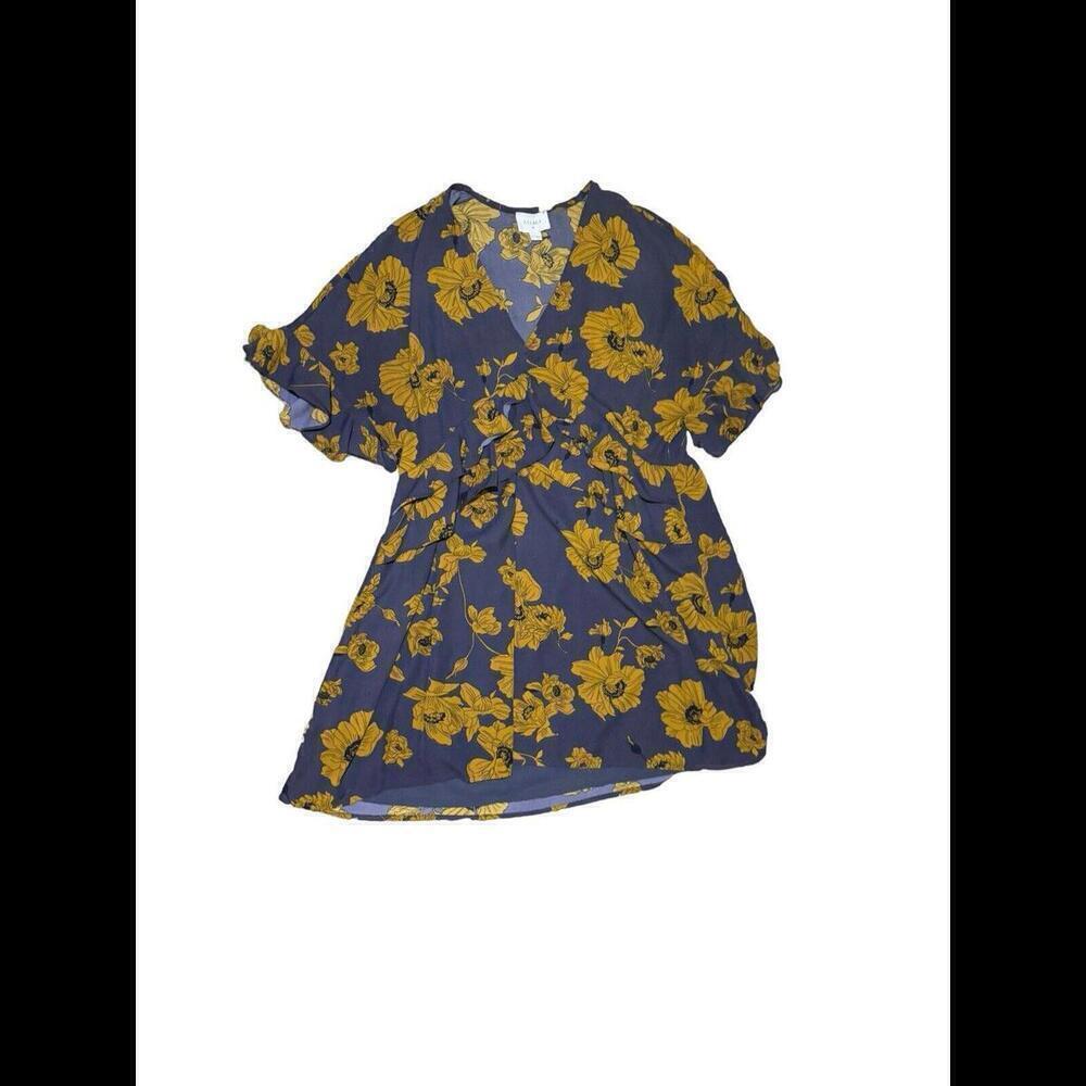 Everly Gray and Gold  Floral Summer Wedding Guest Ruffle Mini Dress d8